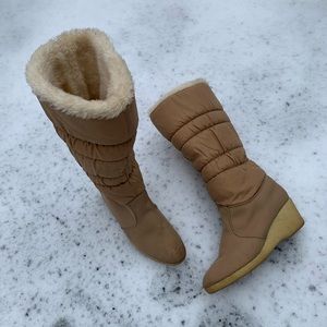 Fur Lined, Knee High Puffer Boots | Wedge Heel Winter Boots, 7.5/8